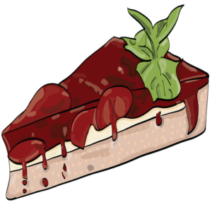 Illustrasjon av sjokoladekake med grønt blad